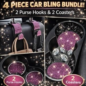 2 Bling Car Bag holders & Coasters Pink